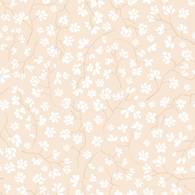 직물 포장지 배경 화면에 대 한 간단한 원활한 벡터 베이지색 꽃 패턴