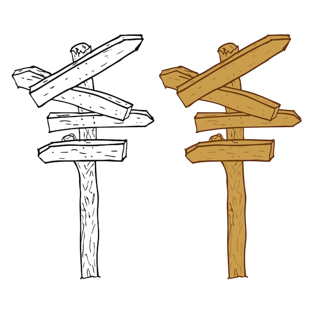 Simple Set 2 Vector hand draw sketch wooden direction