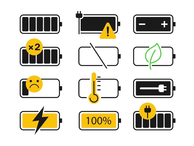 Semplice set di icone relative alla linea del vettore relative alle batterie. contiene icone come la stazione di ricarica per auto