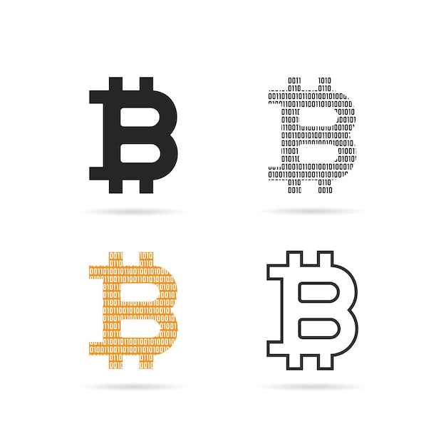 Simple set of bitcoin logo with shadow. concept of peering, private pay, closed swap, one zero code, p2p, cryptography. flat style trend modern brand design vector illustration on white background