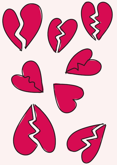 Vector simple set of broken hearts