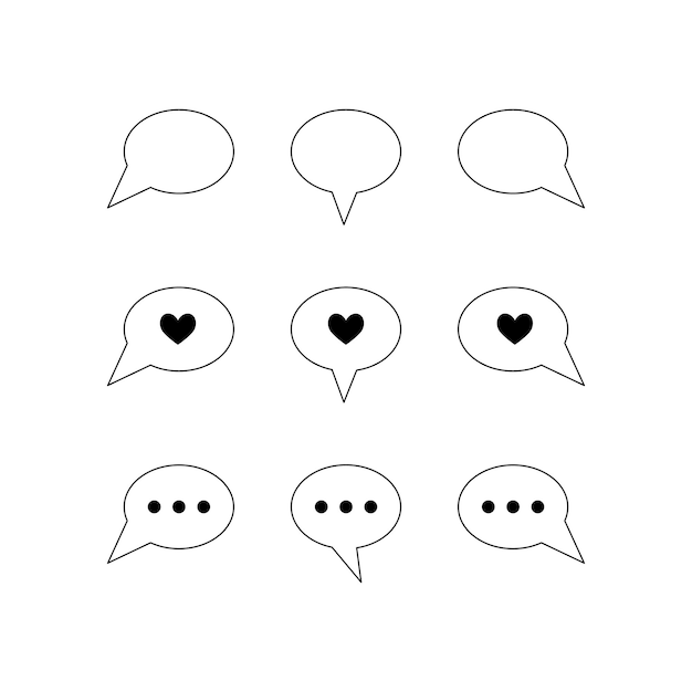 Simple set of bubble talk chat line icons for online communication outline oval bubble talk icons