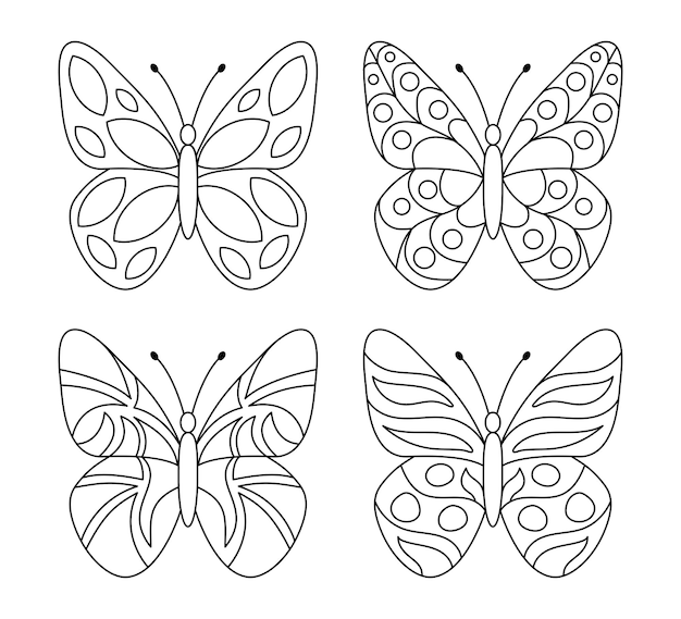 Simple set of butterflies on white background