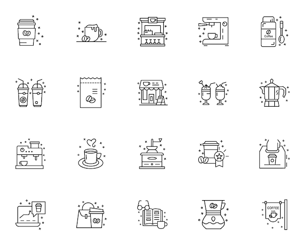 Simple set of coffee related icons in line style