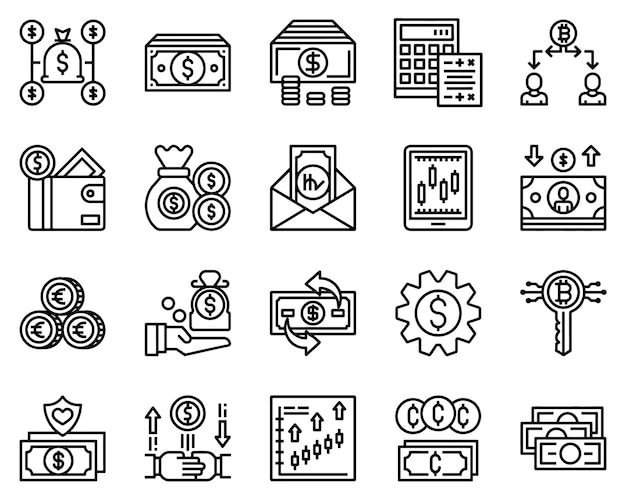 Simple Set of Currency Related Vector Line Icons Contains such Icons as Money Dollar