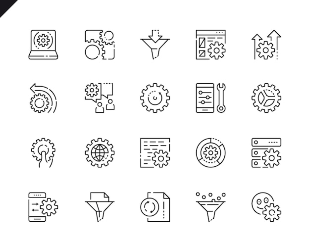 Simple Set Data Processing Line Icons 