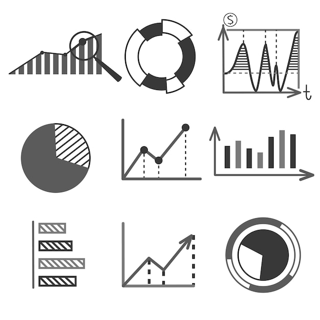 Vettore semplice set di icone vettoriali relative a diagrammi e diagrammi per il tuo design