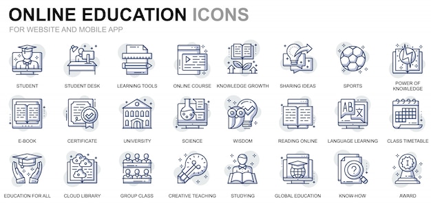 Simple Set Education and Knowledge Line Icons for Website and Mobile Apps