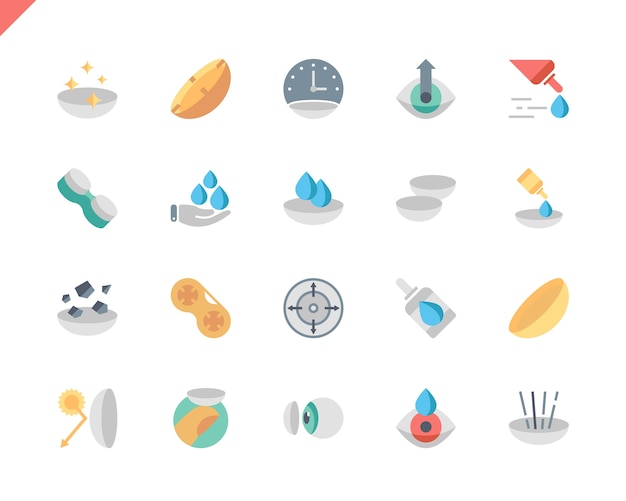 Simple set eye lens flat icons for website and mobile apps.