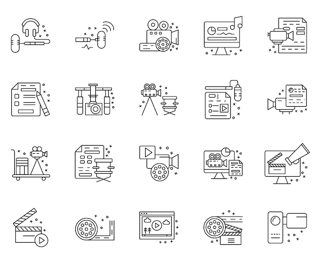 Simple set of film industry related icons in line style