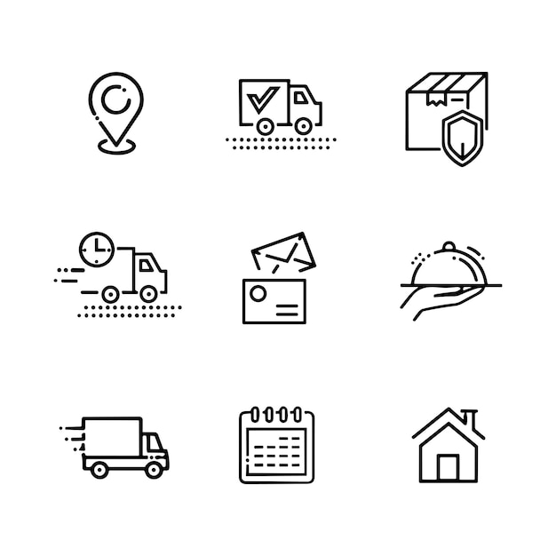 Vettore simple set of food delivery related vector line icons (settore semplice di icone di linee vettoriali relative alla consegna di cibo)