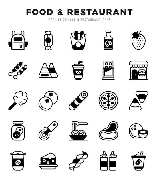 Vector simple set of food and restaurant related vector lineal filled icons