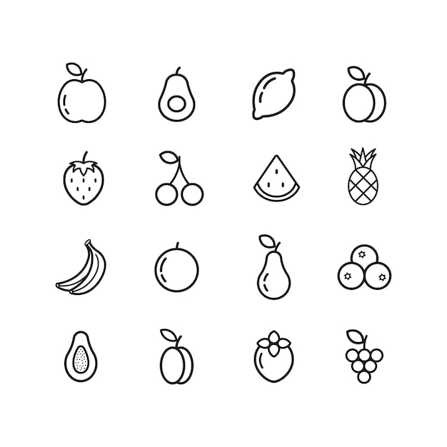 Simple set of fruit related vector line icons Contains such icons as strawberry orange watermelon