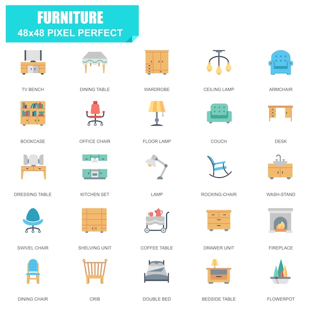 Simple Set of Furniture Related Vector Flat Icons