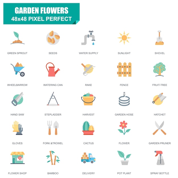 Simple Set of Garden Flowers Related Vector Flat Icons