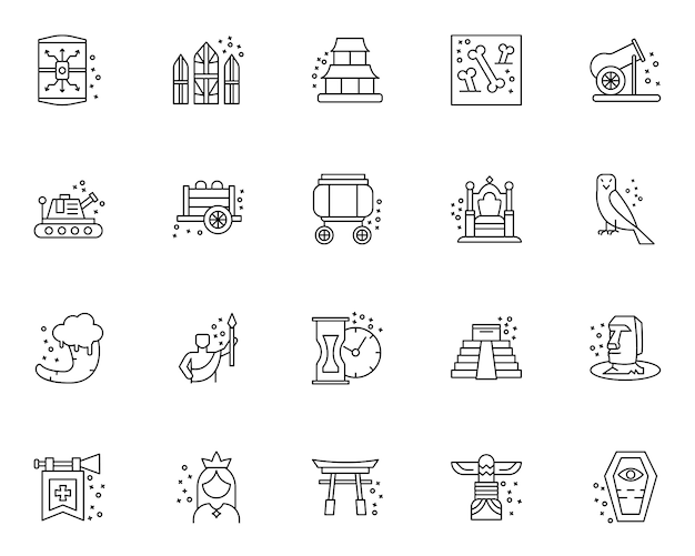 Simple set of history elements related icons in line style