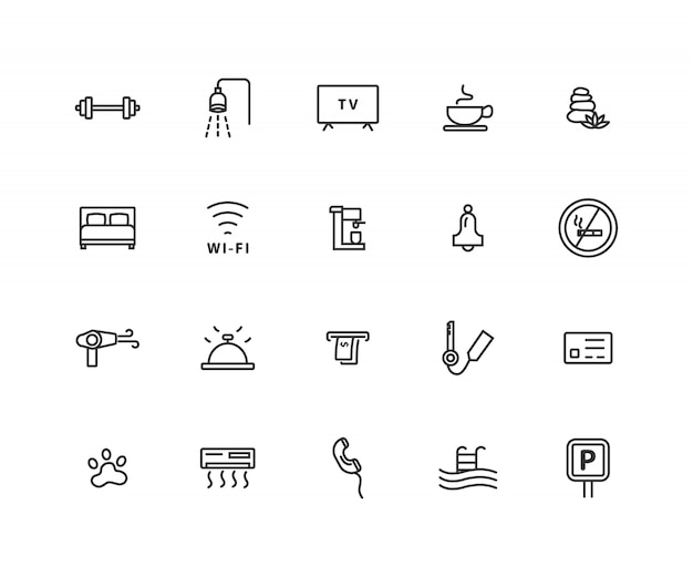 Simple set of hotel related  line icons