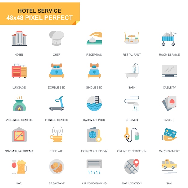Простые услуги гостиничного обслуживания Плоские иконки