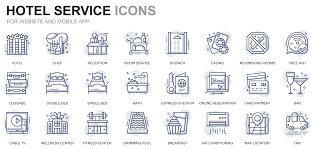 Simple Set Hotel Services Line Icons for Website and Mobile Apps