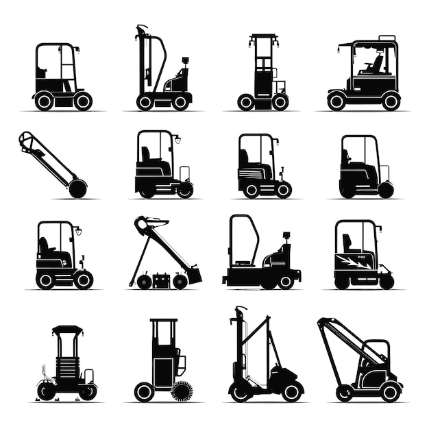 Simple set of loader machine vector silhouette element for construction