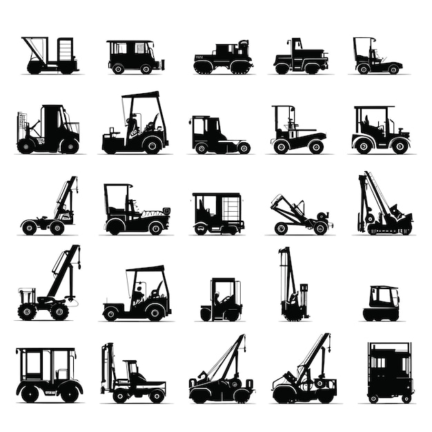 Simple set of loader machine vector silhouette element for construction