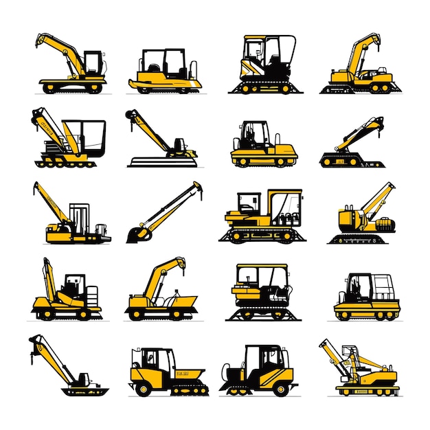 Simple set of loader machine vector silhouette element for construction