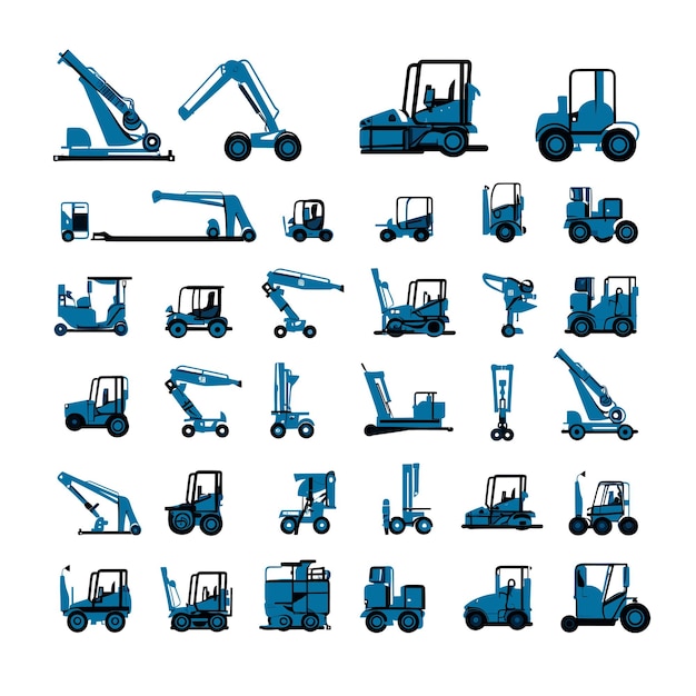Simple set of loader machine vector silhouette element for construction