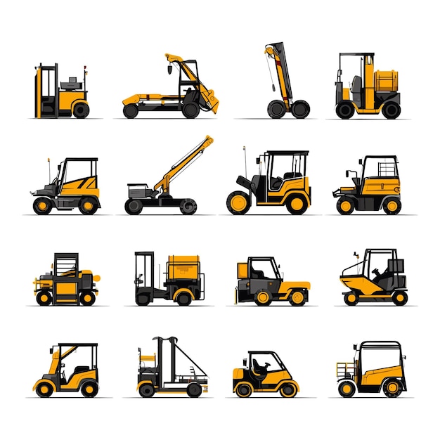 Simple set of loader machine vector silhouette elements for construction