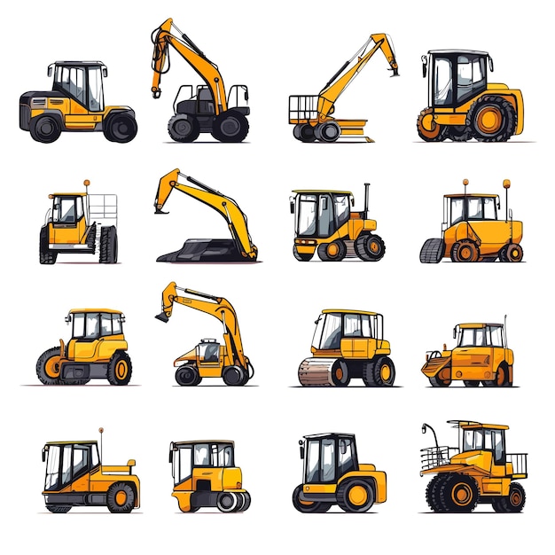 Vector simple set of loader machine vector silhouette elements for construction