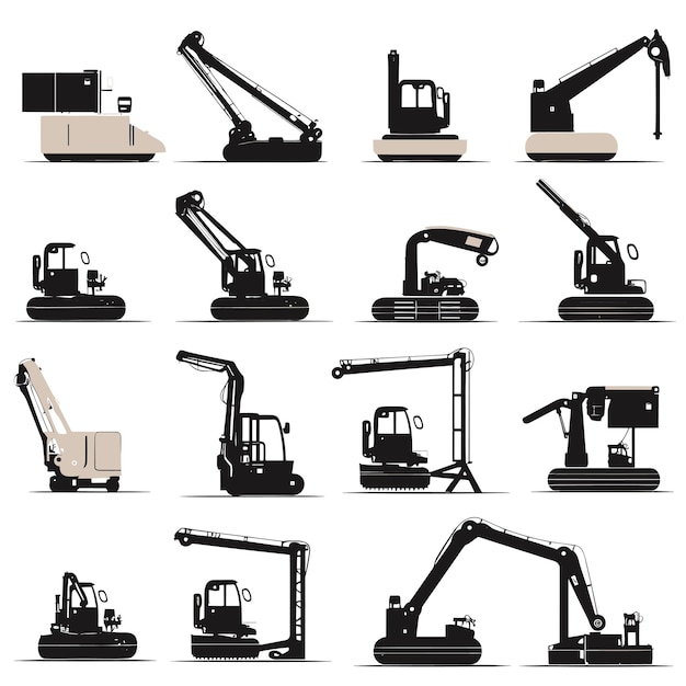 Simple set of loader machine vector silhouette elements for construction
