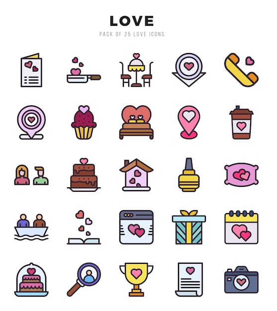 Simple Set of Love Related Vector Lineal Color Icons