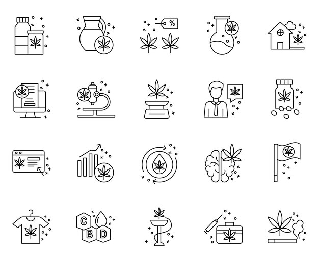 Simple set of marijuana elements related icons in line style