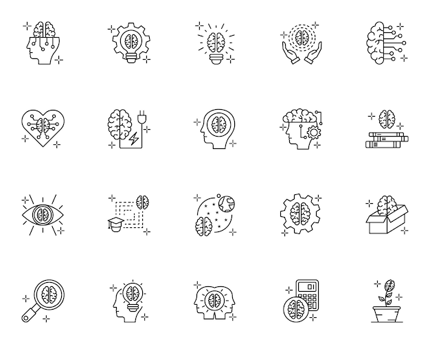 뇌 개념의 간단한 세트 선 스타일 아이콘 관련