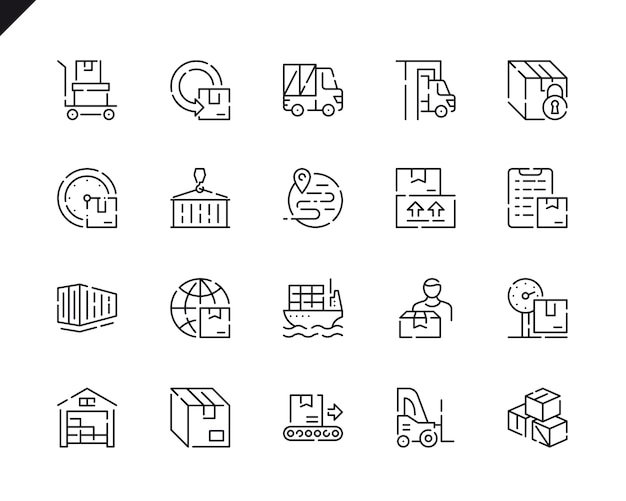 Vector simple set package delivery line icons