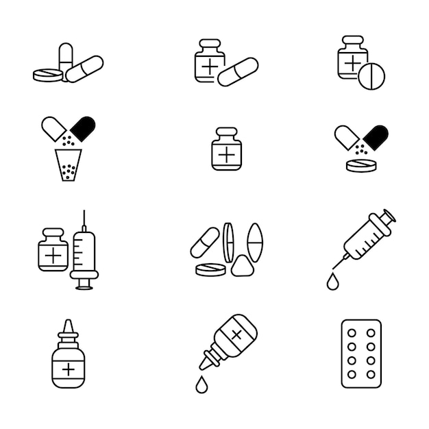 Simple set of pills related line icons vector