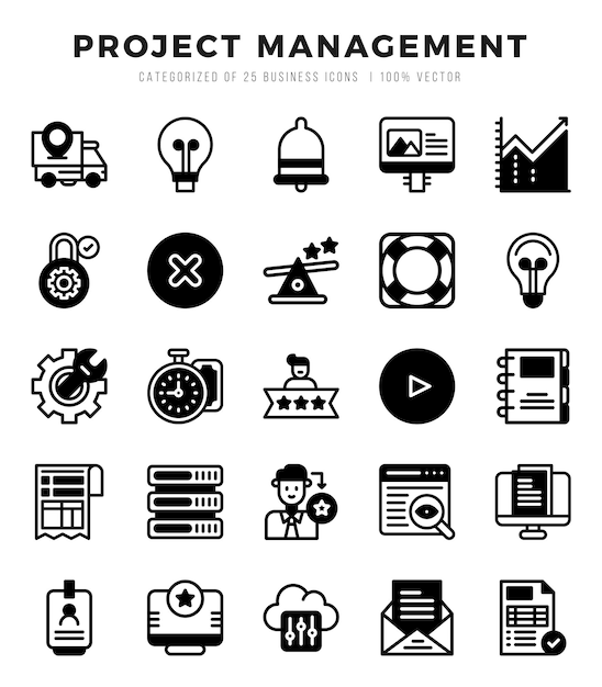 Simple Set of Project Management Related Vector Lineal Filled Icons