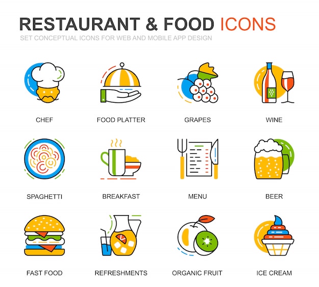 Simple Set Restaurant and Food Line Icons for Website