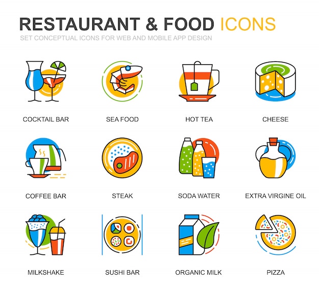 Simple Set Restaurant and Food Line Icons for Website