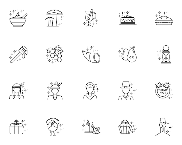 Simple set of thanksgiving day related icons in line style