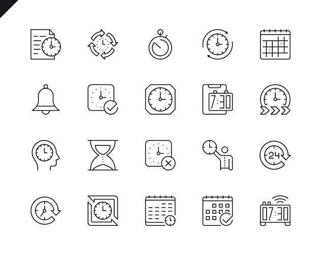 Semplice set di icone di linea di vettore relative al tempo.