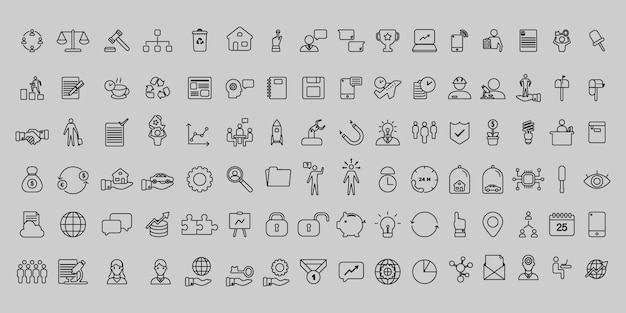 Simple set of vector thin line business and office icons