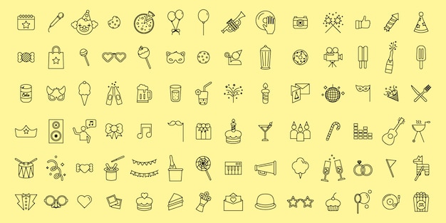 Simple set vector thin line party and celebration icons