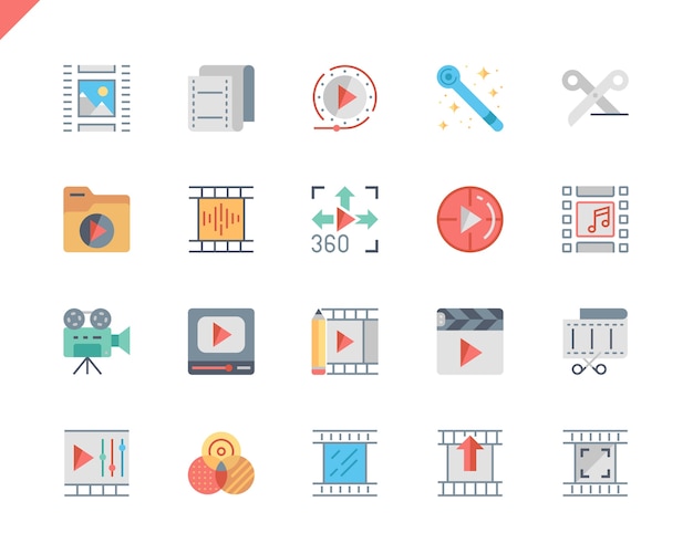 Simple Set Video Editing Flat Icons 