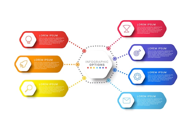 simple seven steps design layout infographic template with hexagonal elements business process