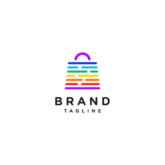 Vector simple shopping bag with colorful stripes logo design.