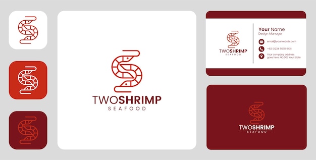 Vector simple shrimp fish logo with stationary template