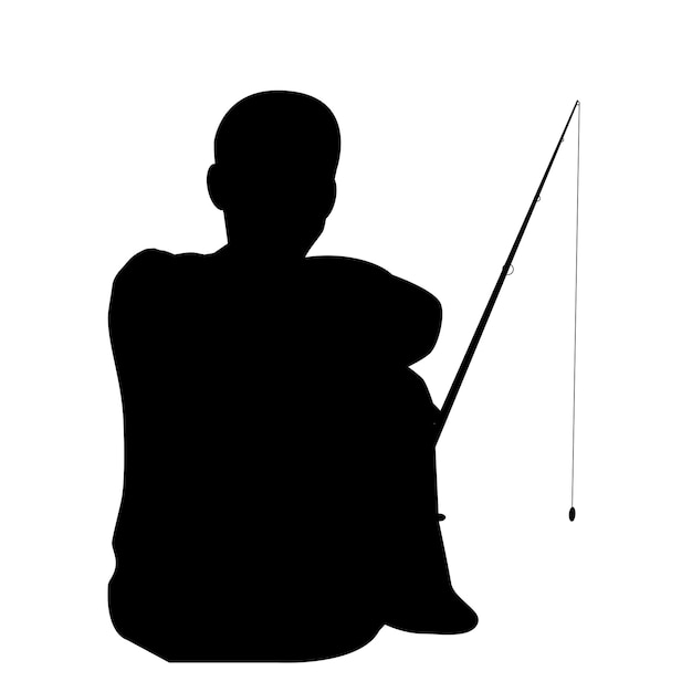 Simple Silhouette Vector of Sitting Fisherman