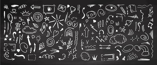 Simple sketch line style elements isolated on chalkboard background