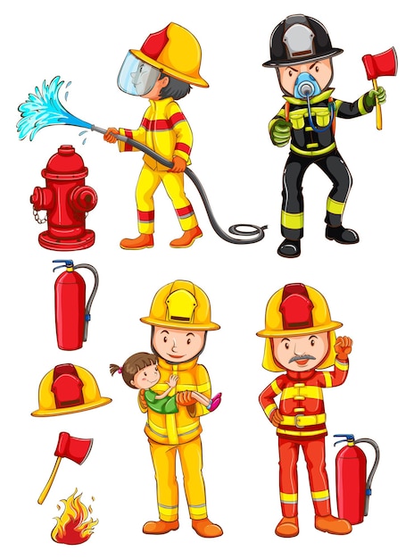 Vector simple sketches of the firemen