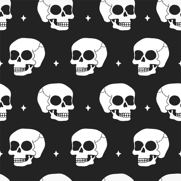 Простой бесшовный рисунок черепа Векторные каракули, нарисованные вручную, иллюстрация персонажа мультфильма Модный отпечаток черепа для плаката на футболке
